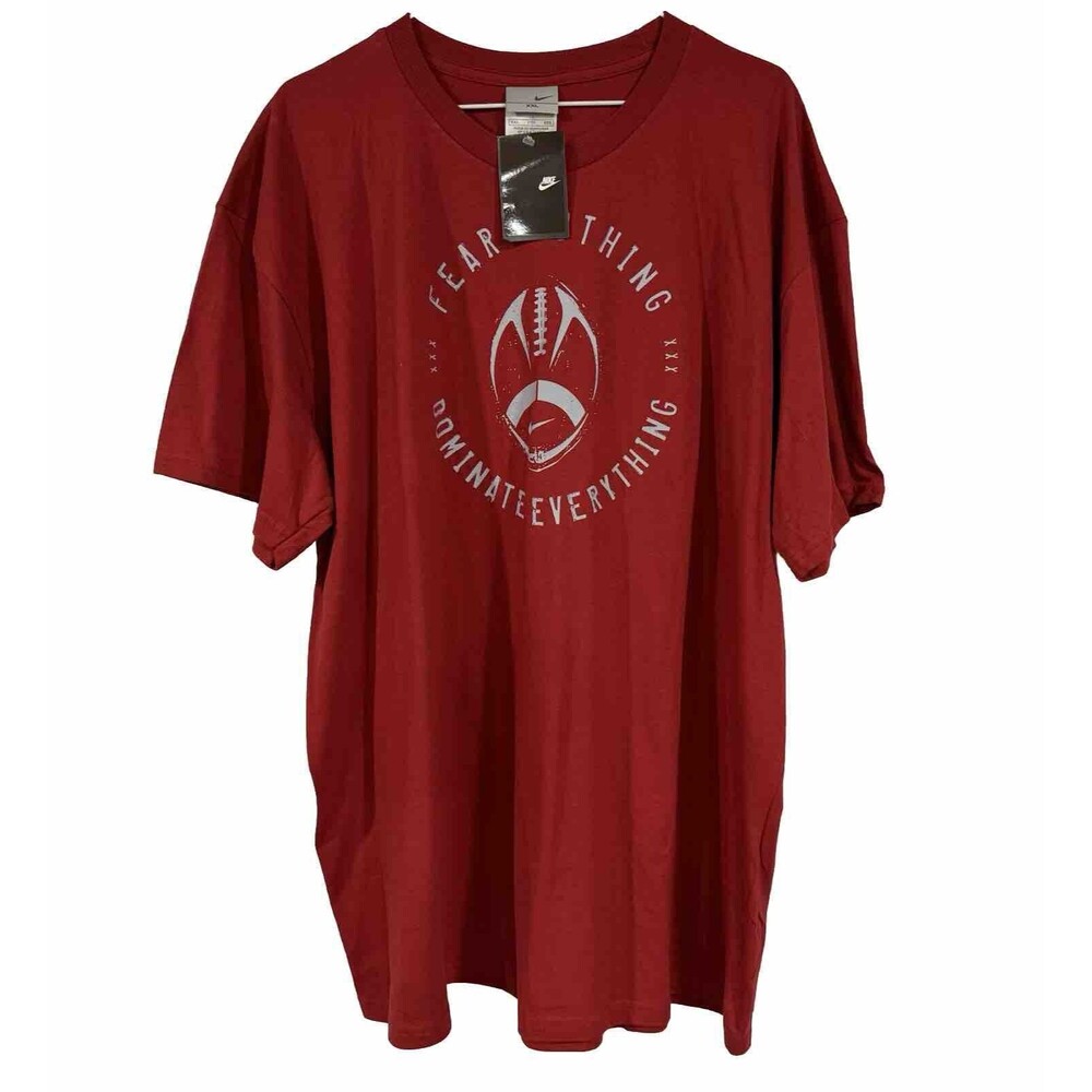 Nike Fear Nothing Dominate Everything Red Gray Swoosh Football Shirt Mens XXL